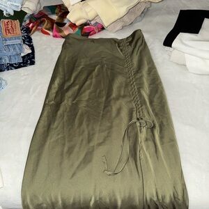 Green Maxi Wrap Skirt with Ruched Tie Front